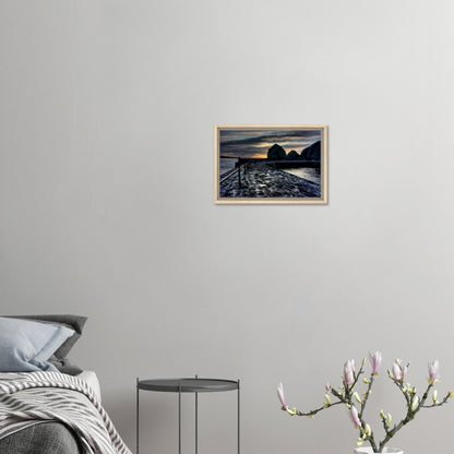 Framed canvas showing wet slipway reflecting golden light