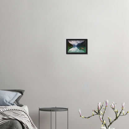 Framed print of peaceful Lovatnet Lake and floating boat