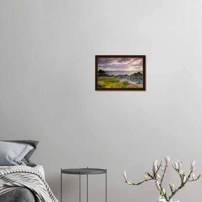 Pleinmont Point framed canvas with colourful foreground flowers