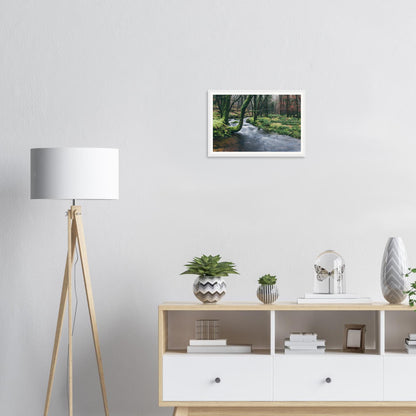 Scenic framed wall art of Dartmoor woodland and mossy river