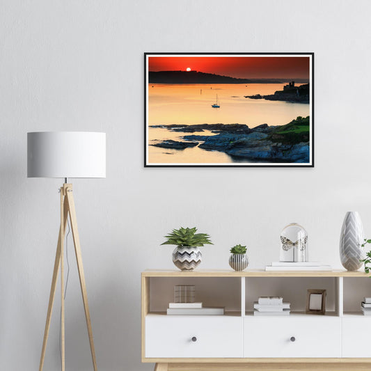 Framed print of Plymouth Sound in Devon at sunset