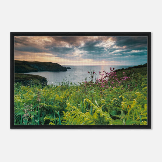 Sunset over Cornwall coast framed print