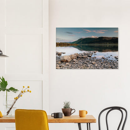 Dreamy Lake District landscape at dusk with peaceful water and moorland