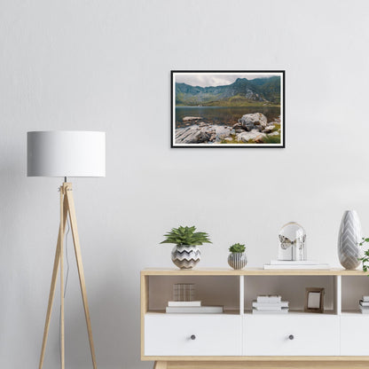 Atmospheric framed print of Snowdonia’s Llyn Idwal lake scene