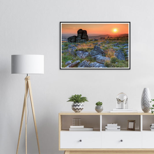 Framed print of Leeden Tor Dartmoor at sunset