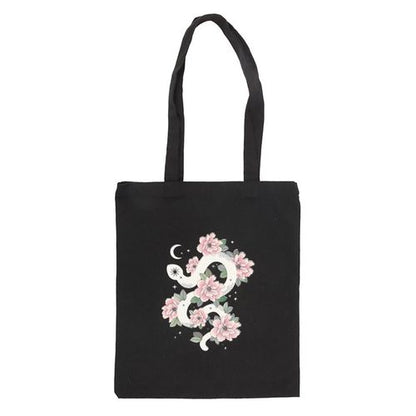 Floral Snake Tote Bag with witchy and boho design, perfect for carrying essentials.