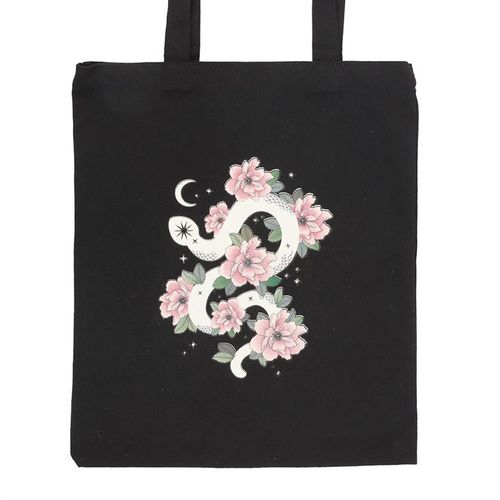 Floral Snake Tote Bag with witchy and boho design, perfect for carrying essentials.