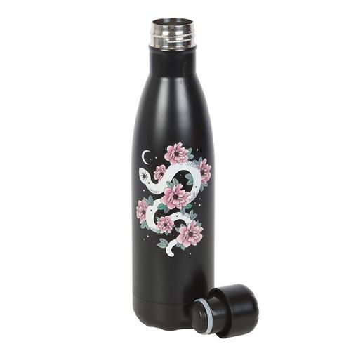 Floral Snake Water Bottle with 500ml capacity, screw-top lid, suitable for hot and cold beverages.