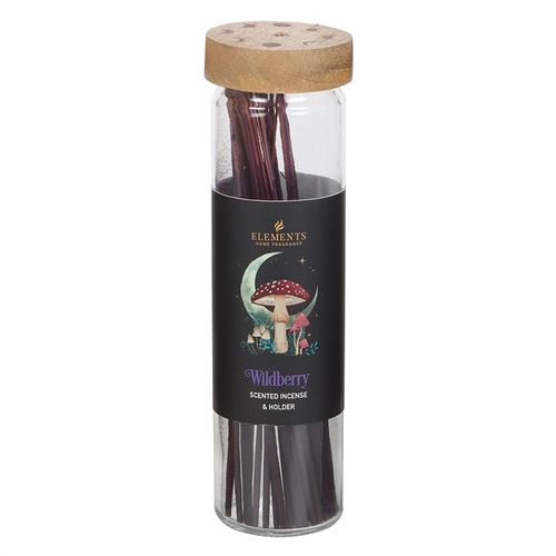 Forest Mushroom and crescent moon wild berry incense set with wooden lid holder