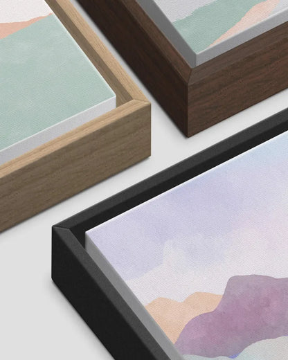 Framed Canvas colour options, wood, dark wood and black options