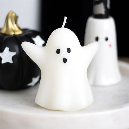 Ghost shaped Halloween candle made from unscented paraffin wax