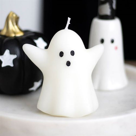 Ghost shaped Halloween candle made from unscented paraffin wax