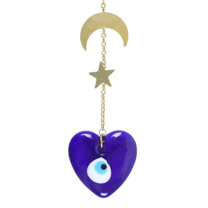 Gold tone chain hanging ornament with celestial and mystical symbols
