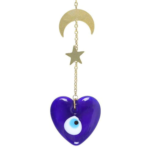 Gold tone chain hanging ornament with celestial and mystical symbols