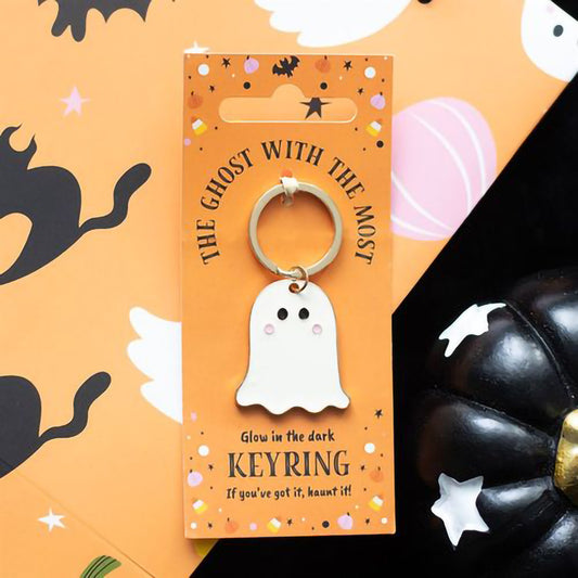 Glow in the dark ghost keyring with The Ghost with the Most phrase