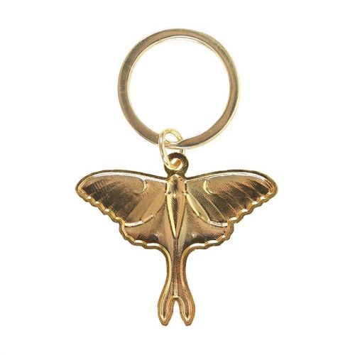 Gold-tone enamel Luna Moth keyring on decorative backing card