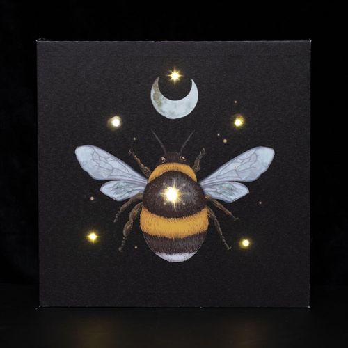 30x30cm light-up wall canvas featuring an ethereal forest bee illustration with embedded LED lights.