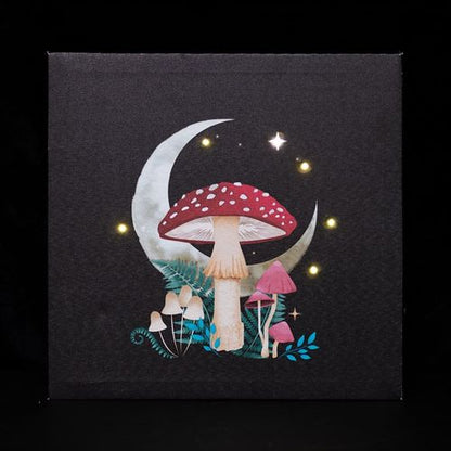 30x30cm light-up wall canvas featuring an ethereal forest mushroom illustration with embedded LED lights.