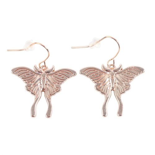 Dangling stainless steel Luna Moth earrings on decorative backing card