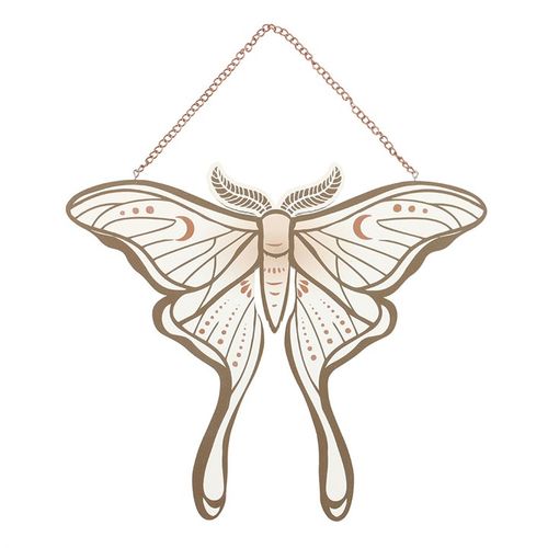 Luna Moth-shaped hanging sign with intricate wing design