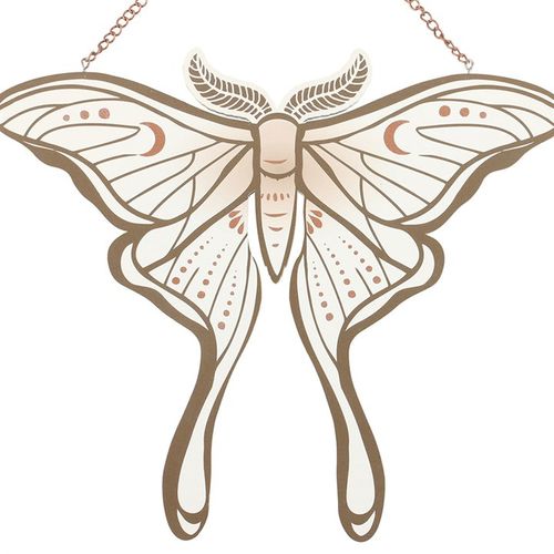 Luna Moth-shaped hanging sign with intricate wing design