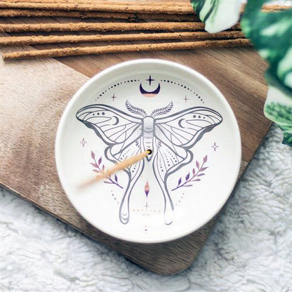 Luna Moth incense dish with design for sticks and cones