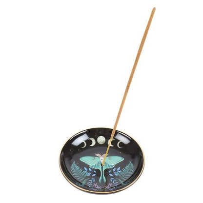 Luna Moth incense plate with moon phases design for sticks and cones