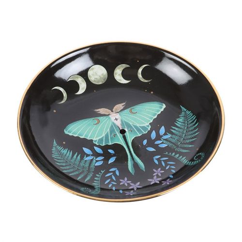 Luna Moth incense plate with moon phases design for sticks and cones