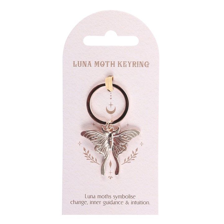 Luna Moth metal keyring on decorative backing card