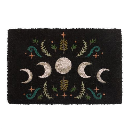 Mystical moon phase doormat accented by magical plants, perfect for a welcoming and enchanted entrance.