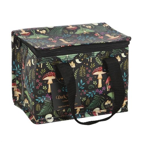 Dark forest print insulated lunch bag made from recycled plastic, eco-friendly and stylish.