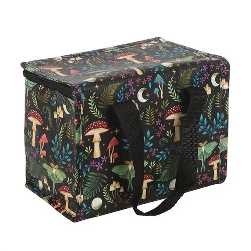 Dark forest print insulated lunch bag made from recycled plastic, eco-friendly and stylish.