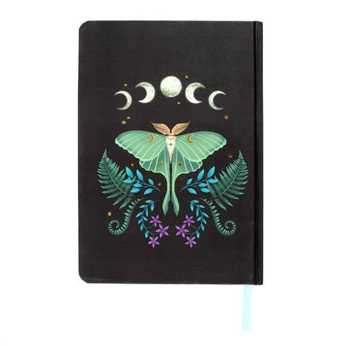 A5 Luna Moth notebook with gold foil page edges and ribbon marker