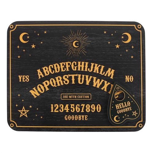 Mystical talking board with matching planchette, designed for entertainment and decorative use.