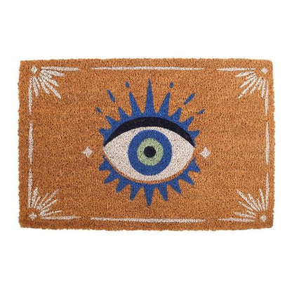 Natural All Seeing Eye Doormat with mystical protective design, suitable for indoor and sheltered outdoor use.