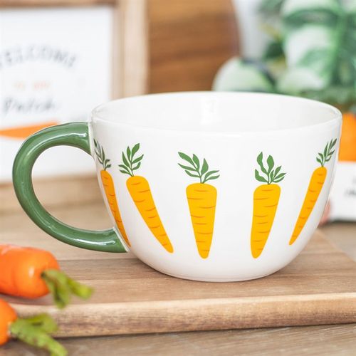 Rustic oversized teacup mug with carrot design