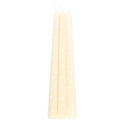 Set of 3 unscented daisy taper candles, perfect for brightening up the home