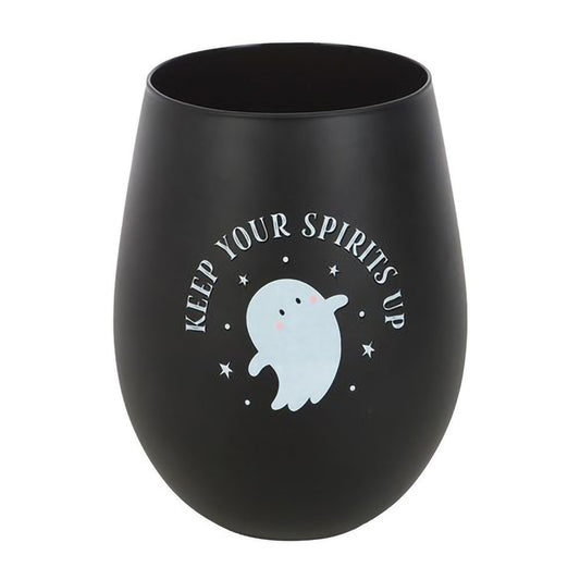 Halloween wine glass with ghost print and playful slogan