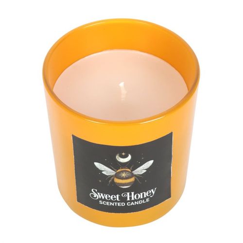 Sweet Honey candle with mystical forest bee design, made from vegan paraffin wax with a 25-hour burn time.