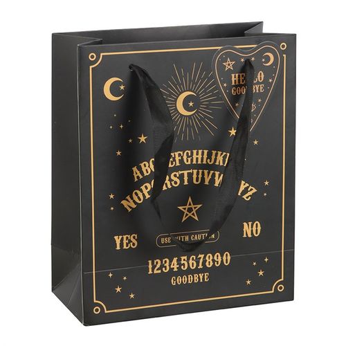 Printed gift bag with black and gold talking board design, perfect for adding mystery to presents.