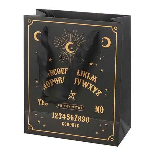 Printed gift bag with black and gold talking board design, perfect for adding mystery to presents.