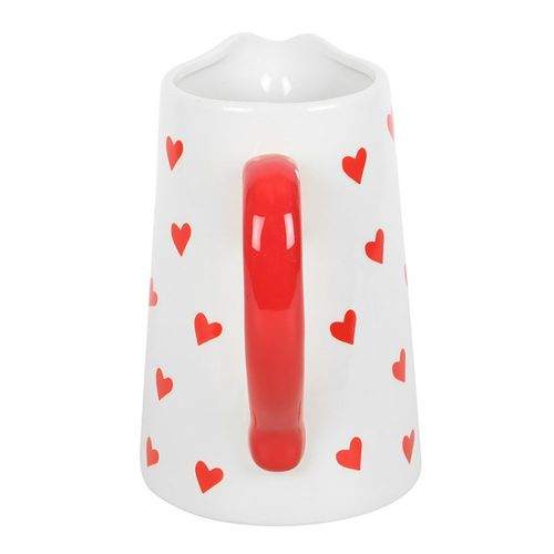 Valentine’s Day white flower jug with heart print and red handle