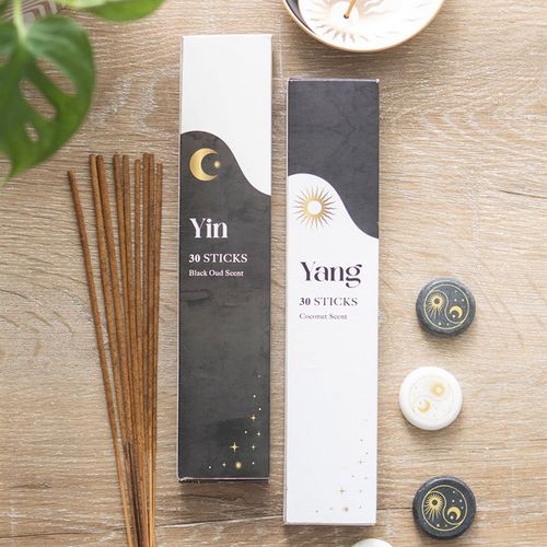 Yin Yang incense sticks set with Black Oud and Coconut scents for day and night balance