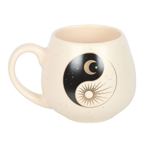 Yin and Yang Mug with sun and moon design, symbolising balance and harmony.