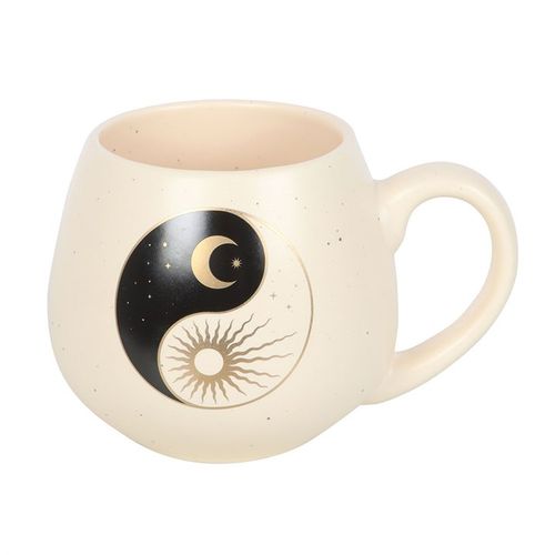 Yin and Yang Mug with sun and moon design, symbolising balance and harmony.