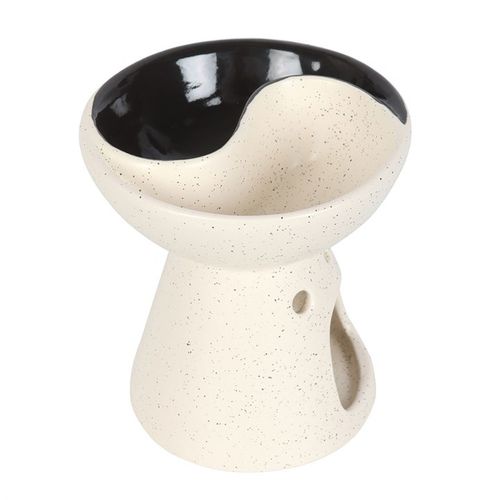 Yin and Yang oil burner and wax warmer with split dish for mixing scents.