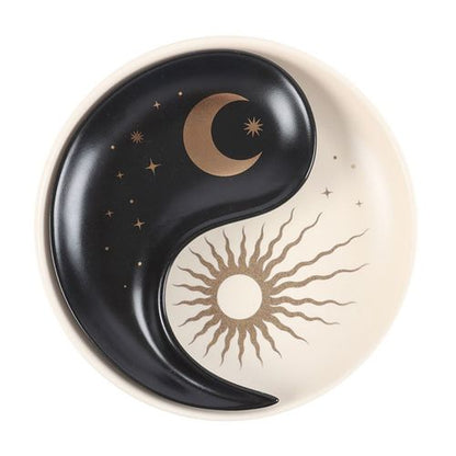 Yin and Yang stacking trinket dish with sun and moon design for jewellery and small essentials.