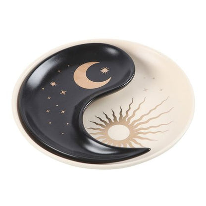 Yin and Yang stacking trinket dish with sun and moon design for jewellery and small essentials.