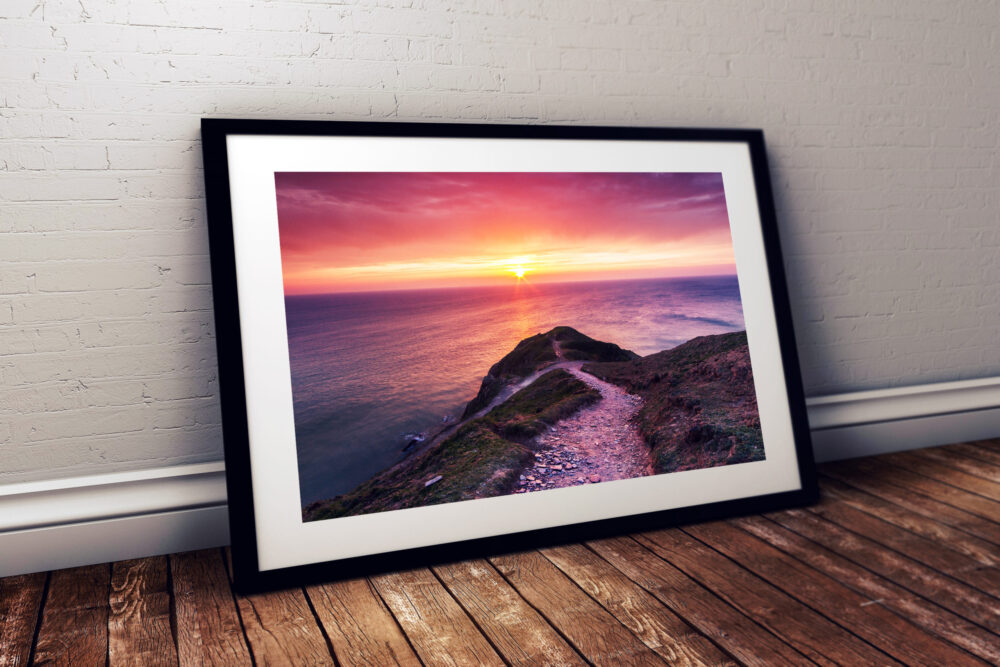 Sunset, Baggy Point, North Devon - Framed print example