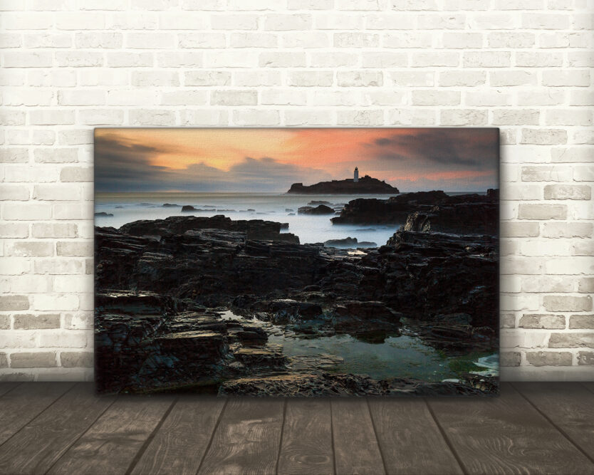 Sunset, Godrevy Lighthouse, Cornwall - Canvas Print Example